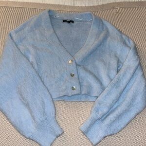 Sky Blue Cropped Fuzzy Sweater